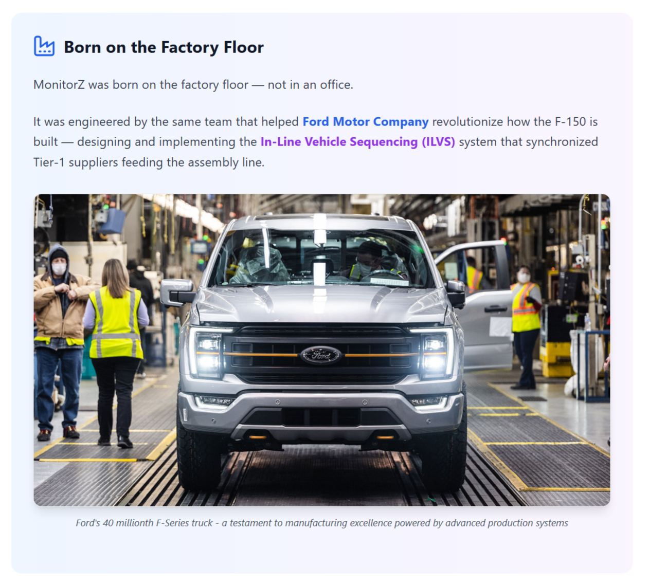 Ford's 40 millionth F-Series truck on the assembly line — a testament to manufacturing excellence powered by advanced production systems